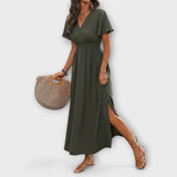 Heather - Elegantna Boho Haljina sa V-izrezom i Dugim Rukavima
