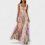 Σατέν λουλουδάτο chiffon maxi φόρεμα
