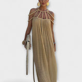 Briar - Chic Maxi Φόρεμα Κατασκευασμένο από Λινό Μίγμα με Draped Τιράντες