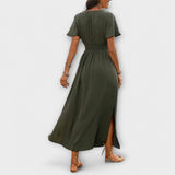 Heather - Elegantna Boho Haljina sa V-izrezom i Dugim Rukavima
