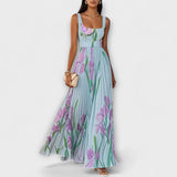 Σατέν λουλουδάτο chiffon maxi φόρεμα