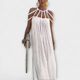 Briar - Chic Maxi Φόρεμα Κατασκευασμένο από Λινό Μίγμα με Draped Τιράντες