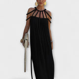 Briar - Chic Maxi Φόρεμα Κατασκευασμένο από Λινό Μίγμα με Draped Τιράντες