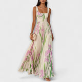 Σατέν λουλουδάτο chiffon maxi φόρεμα