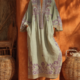 Zahara™ Μποέμικο Floral Maxi Φόρεμα από Βαμβάκι-Λινό